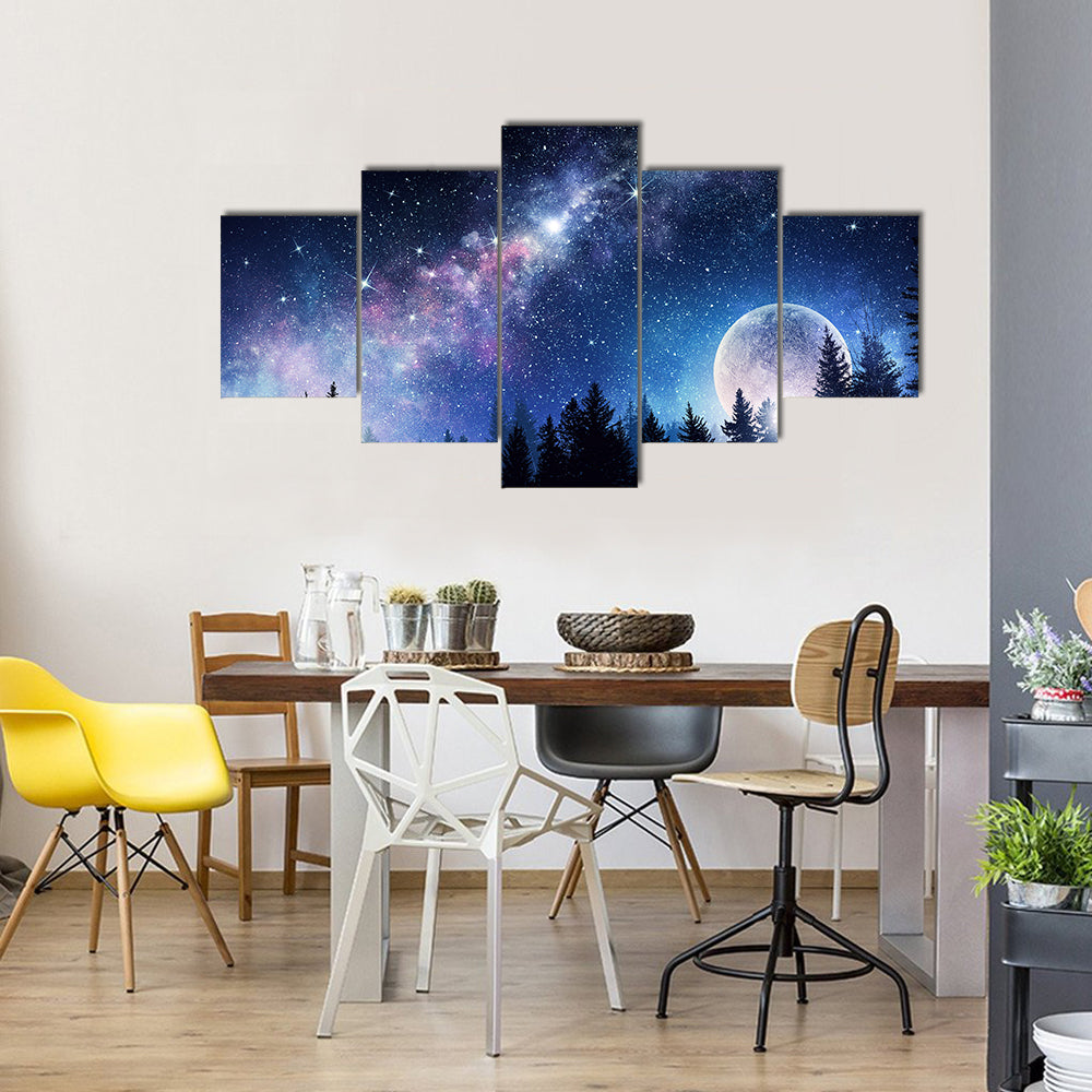 Full Moon On Abstract Natural Background Multi Panel Canvas Wall Art