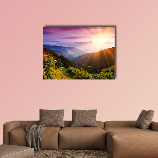 Summer landscape in mountains with the sun Multi panel canvas wall art
