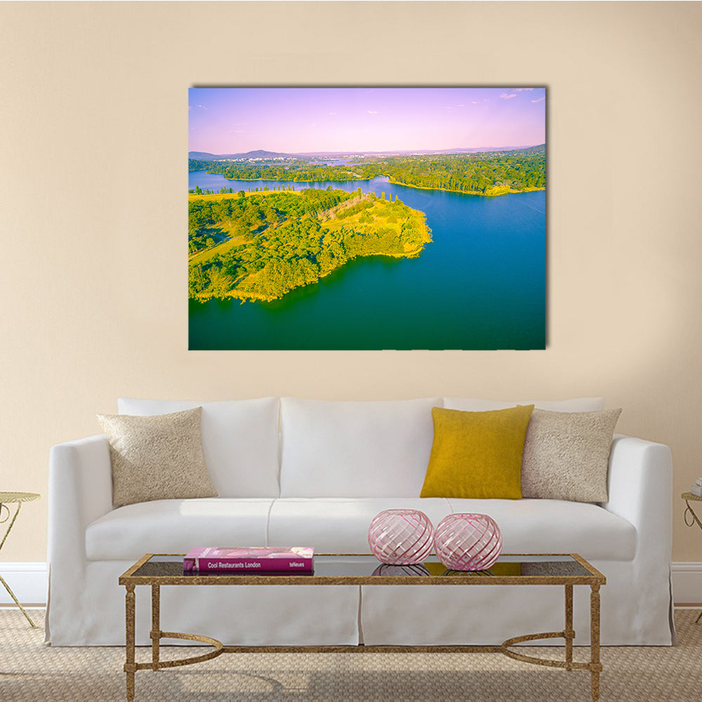 Aerial view of Lake Burley Griffin, Canberra, Australia multi panel canvas wall art