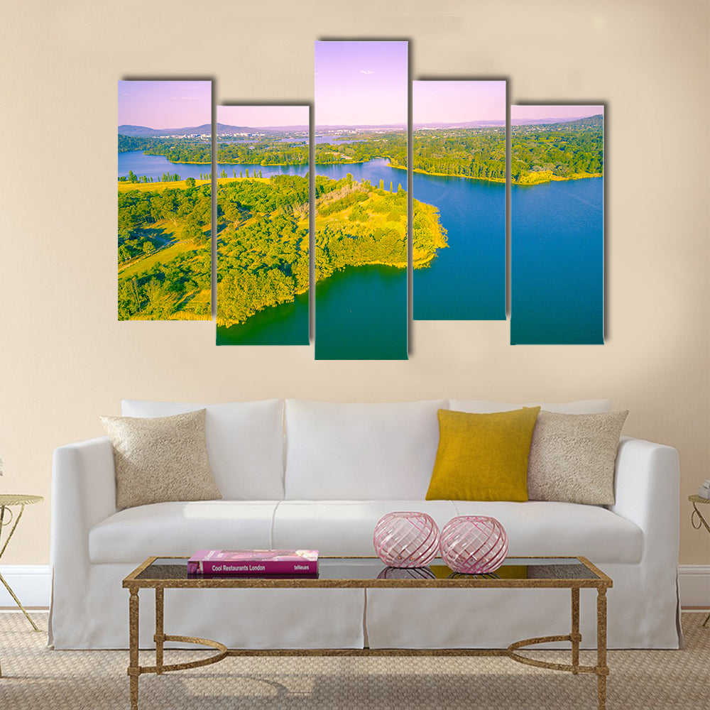 Aerial view of Lake Burley Griffin, Canberra, Australia multi panel canvas wall art