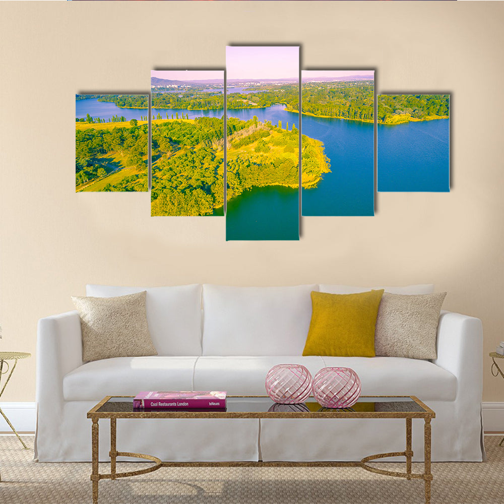 Aerial view of Lake Burley Griffin, Canberra, Australia multi panel canvas wall art