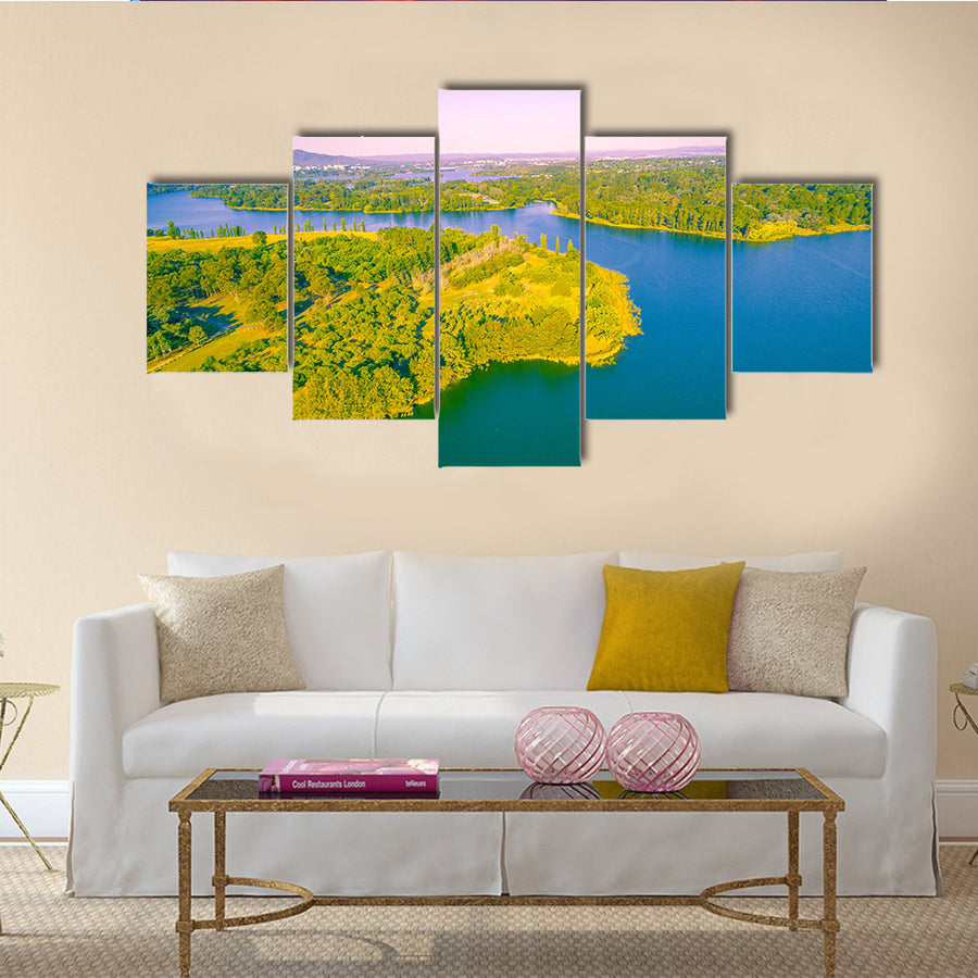 Aerial view of Lake Burley Griffin, Canberra, Australia multi panel canvas wall art