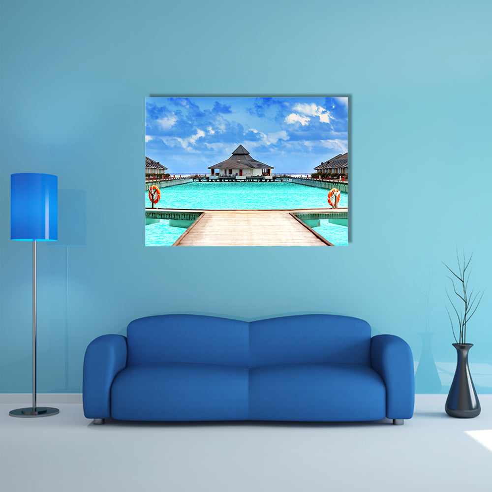 The Wooden pontoon and modern beach houses Multi Panel Canvas Wall Art