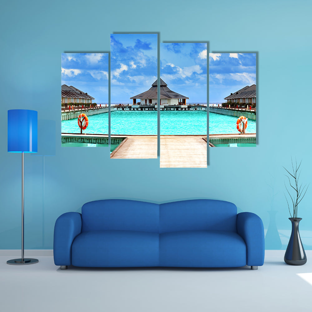 The Wooden pontoon and modern beach houses Multi Panel Canvas Wall Art