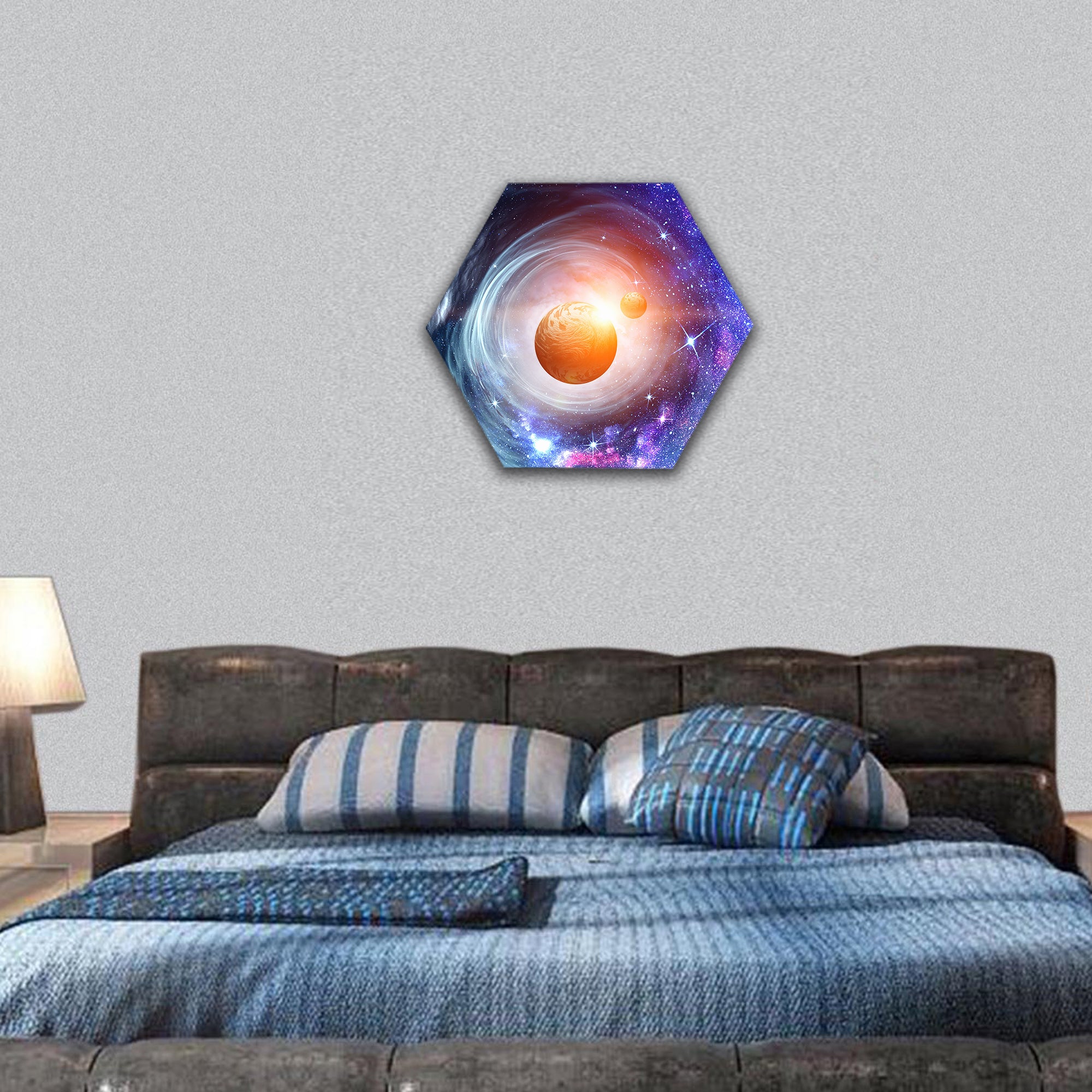 image with space planets and starry sky hexagonal canvas wall art
