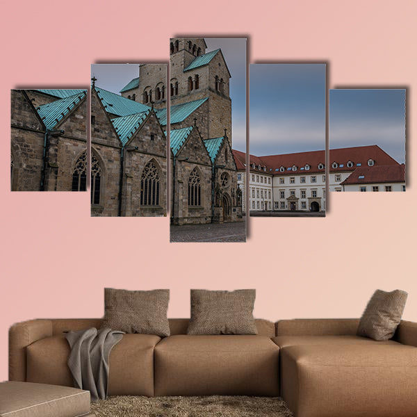 The Hildesheim Cathedral against sky, Germany multi panel canvas wall art