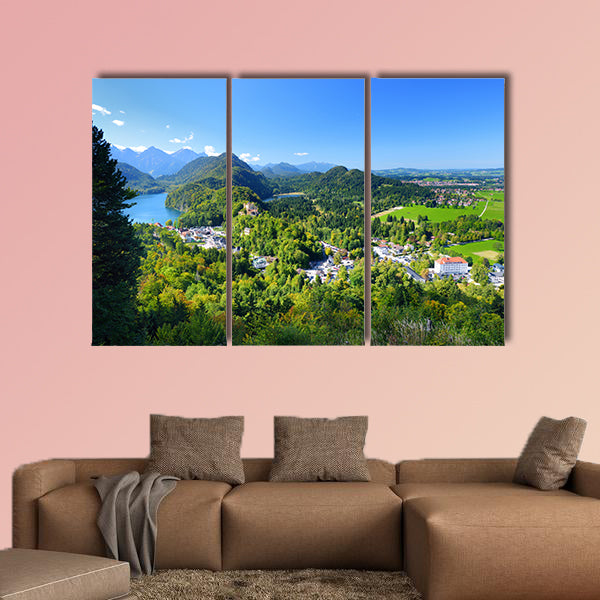 Famous Hohenschwangau Castle on a rugged hill multi panel canvas wall art