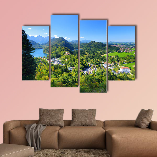 Famous Hohenschwangau Castle on a rugged hill multi panel canvas wall art