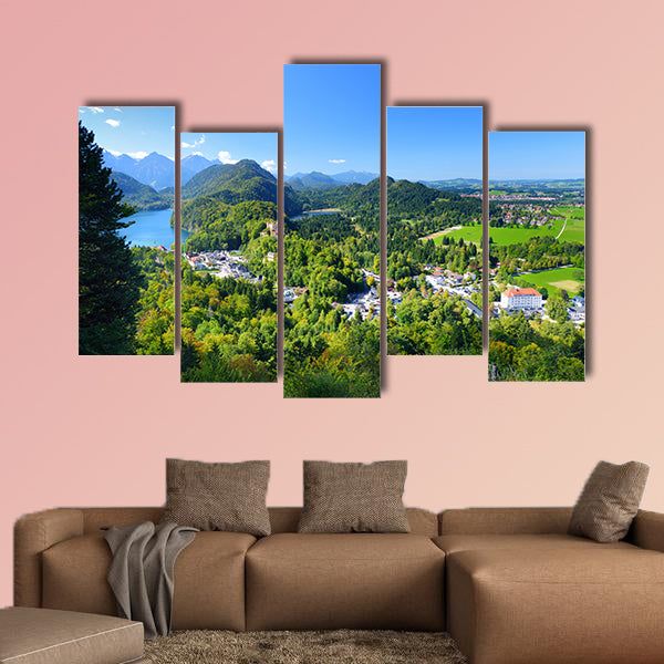 Famous Hohenschwangau Castle on a rugged hill multi panel canvas wall art