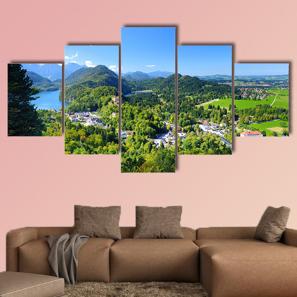 Famous Hohenschwangau Castle on a rugged hill multi panel canvas wall art