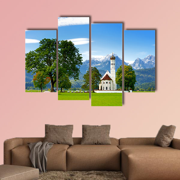 Beautiful white St. Coloman pilgrimage church, multi panel canvas wall art