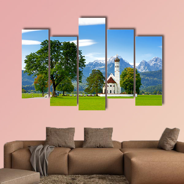 Beautiful white St. Coloman pilgrimage church, multi panel canvas wall art