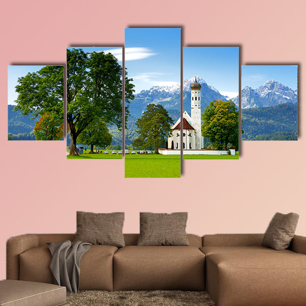 Beautiful white St. Coloman pilgrimage church, multi panel canvas wall art
