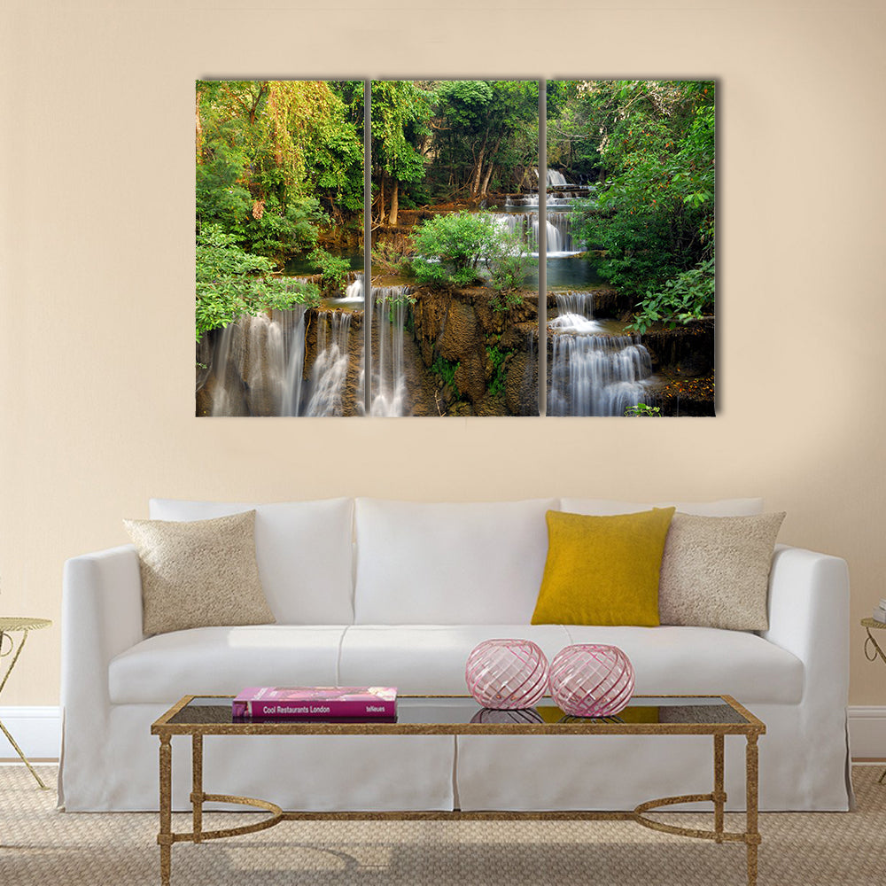 Waterfall in deep forest Multi Panel Canvas Wall Art