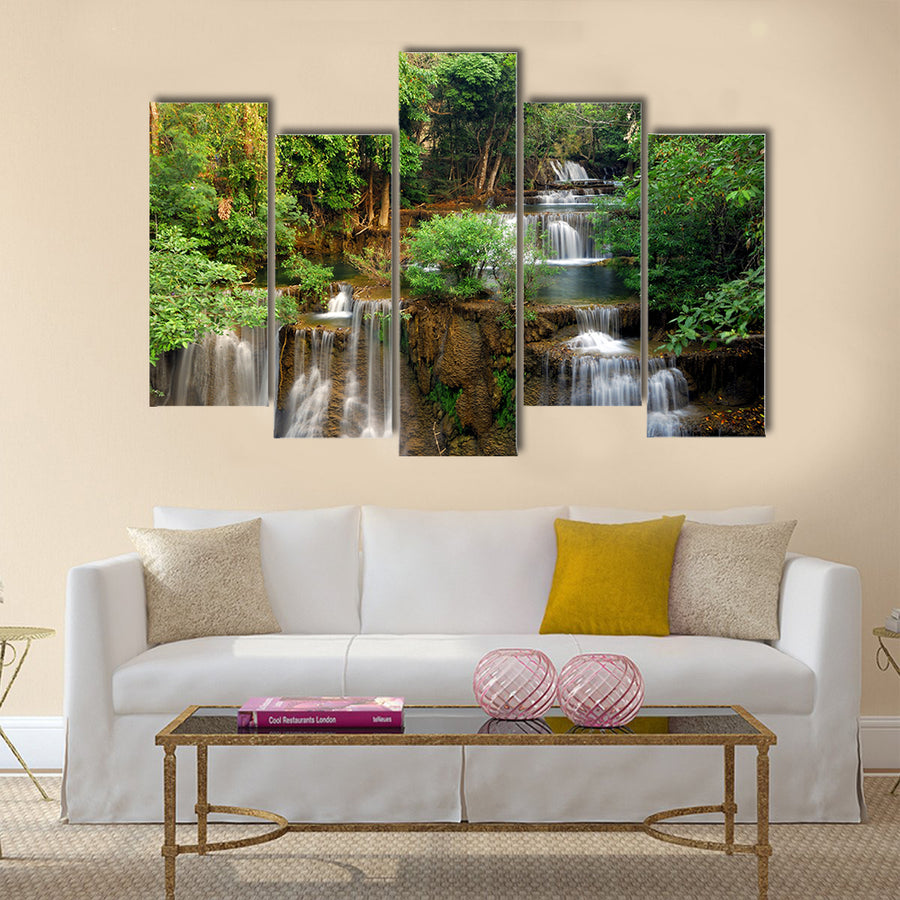 Waterfall in deep forest Multi Panel Canvas Wall Art