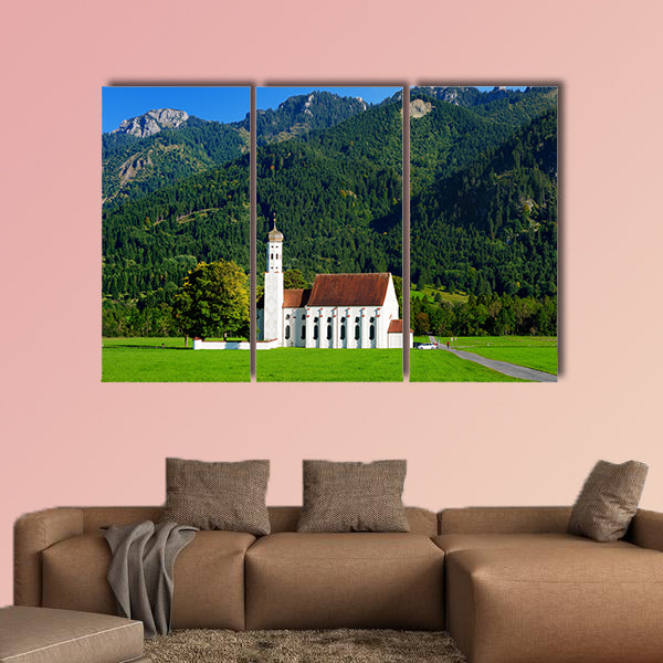 Beautiful white St. Coloman pilgrimage church, multi panel canvas wall art