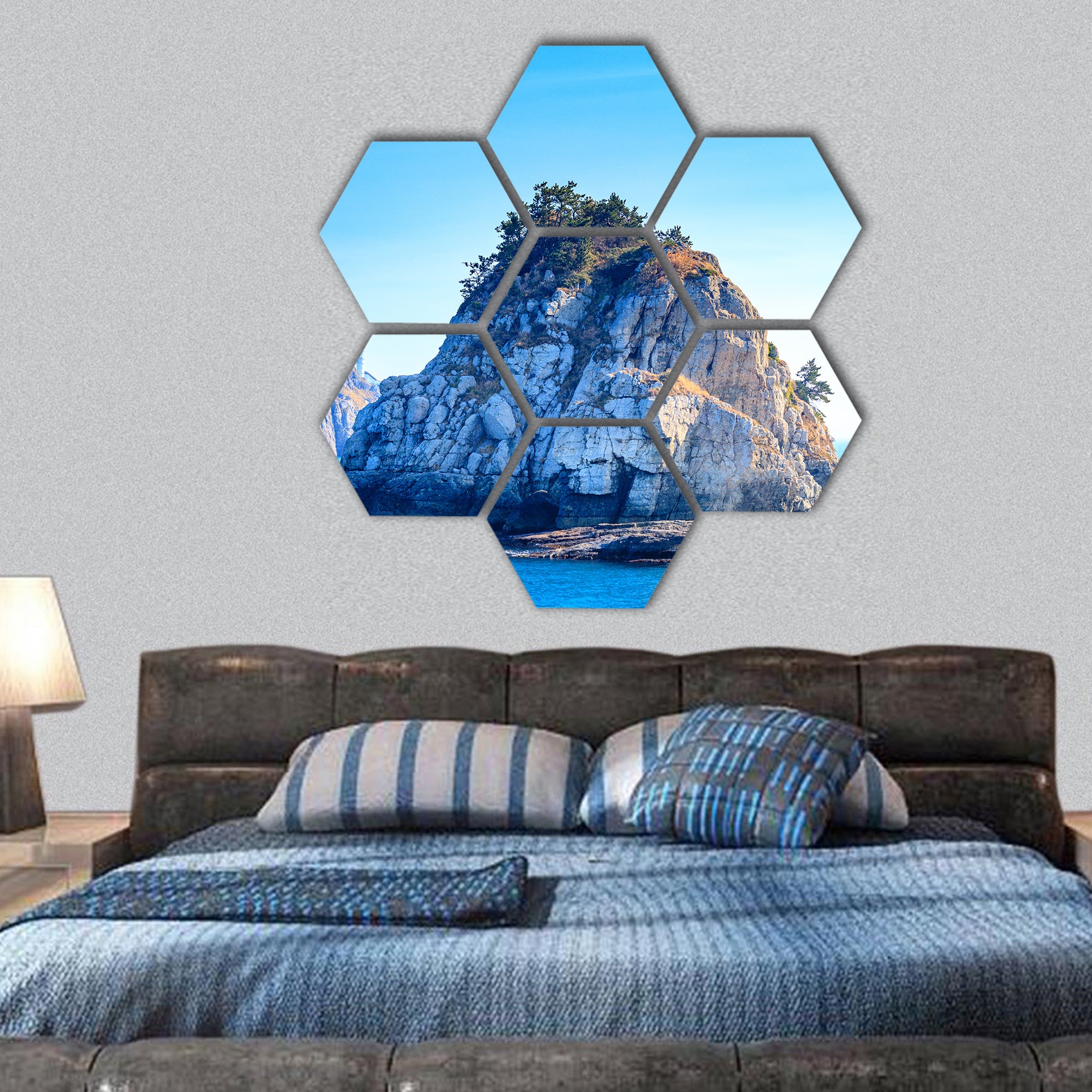 Scenery of Oryukdo islands in Busan, Korea hexagonal canvas wall art