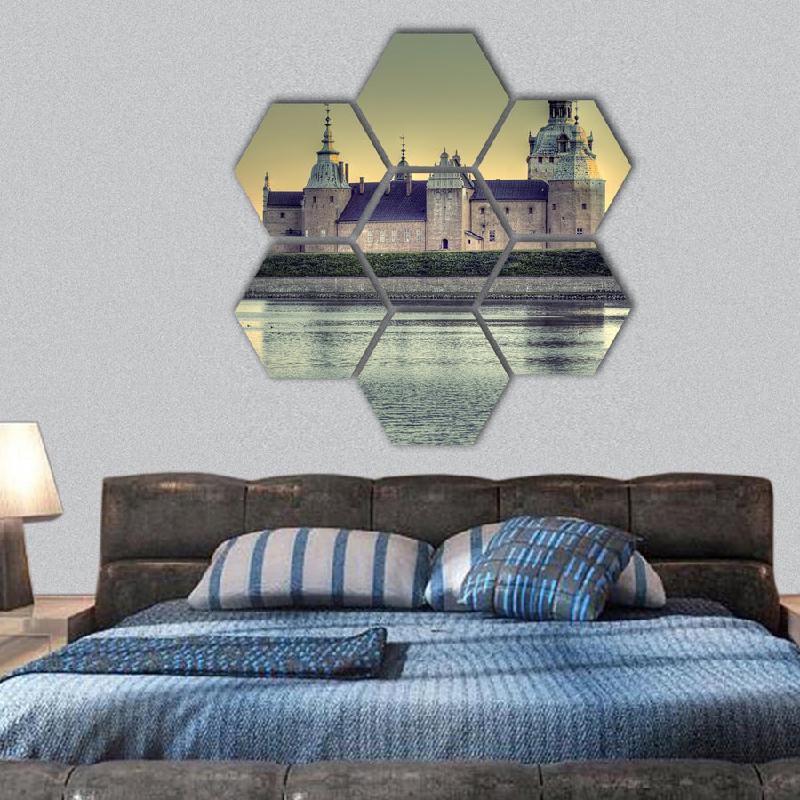 Kalmar castle in evening light hexagonal canvas wall art