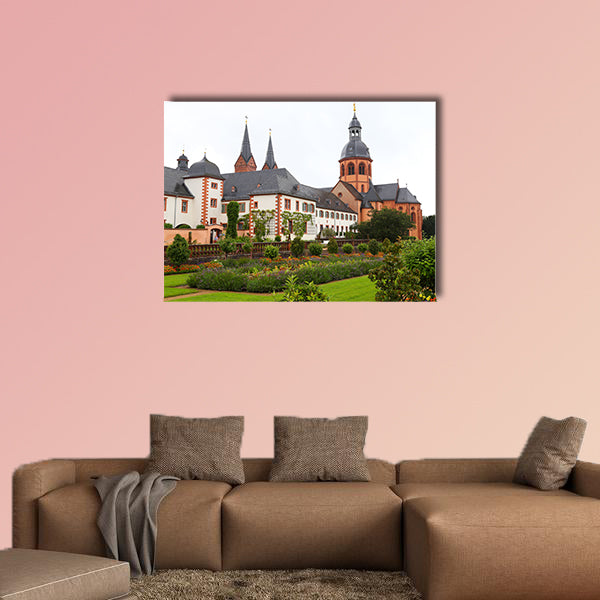Ancient medieval monastery Seligenstadt, historic baroque wall art