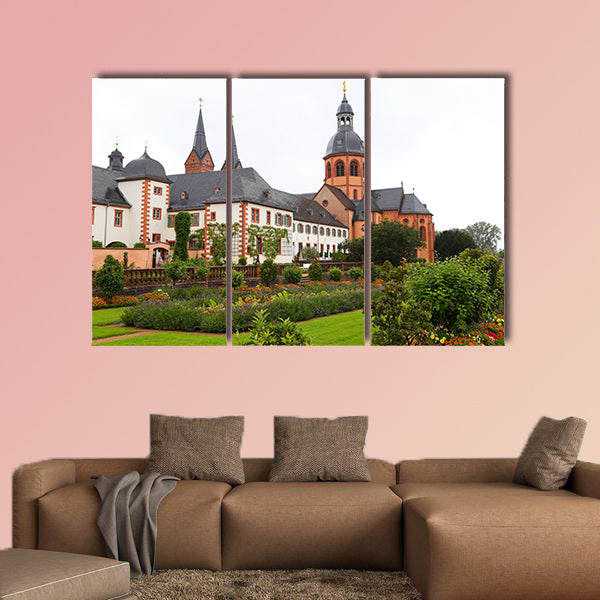 Ancient medieval monastery Seligenstadt, historic baroque wall art