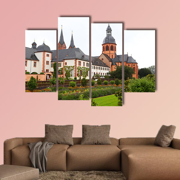 Ancient medieval monastery Seligenstadt, historic baroque wall art