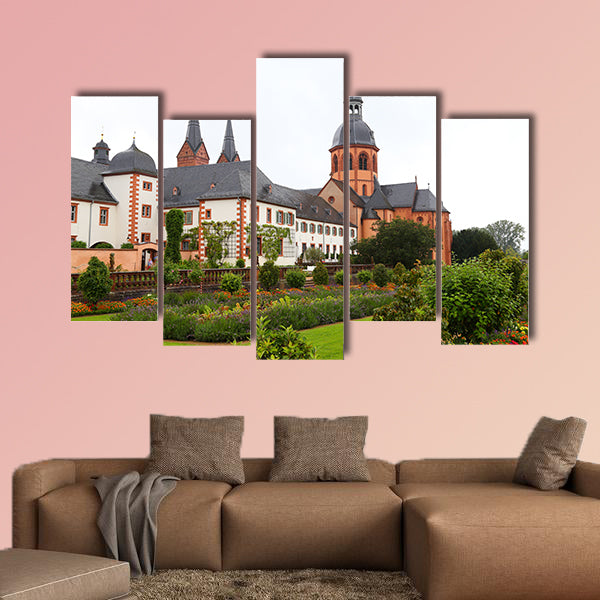 Ancient medieval monastery Seligenstadt, historic baroque wall art
