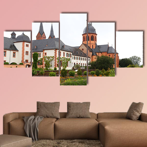 Ancient medieval monastery Seligenstadt, historic baroque wall art