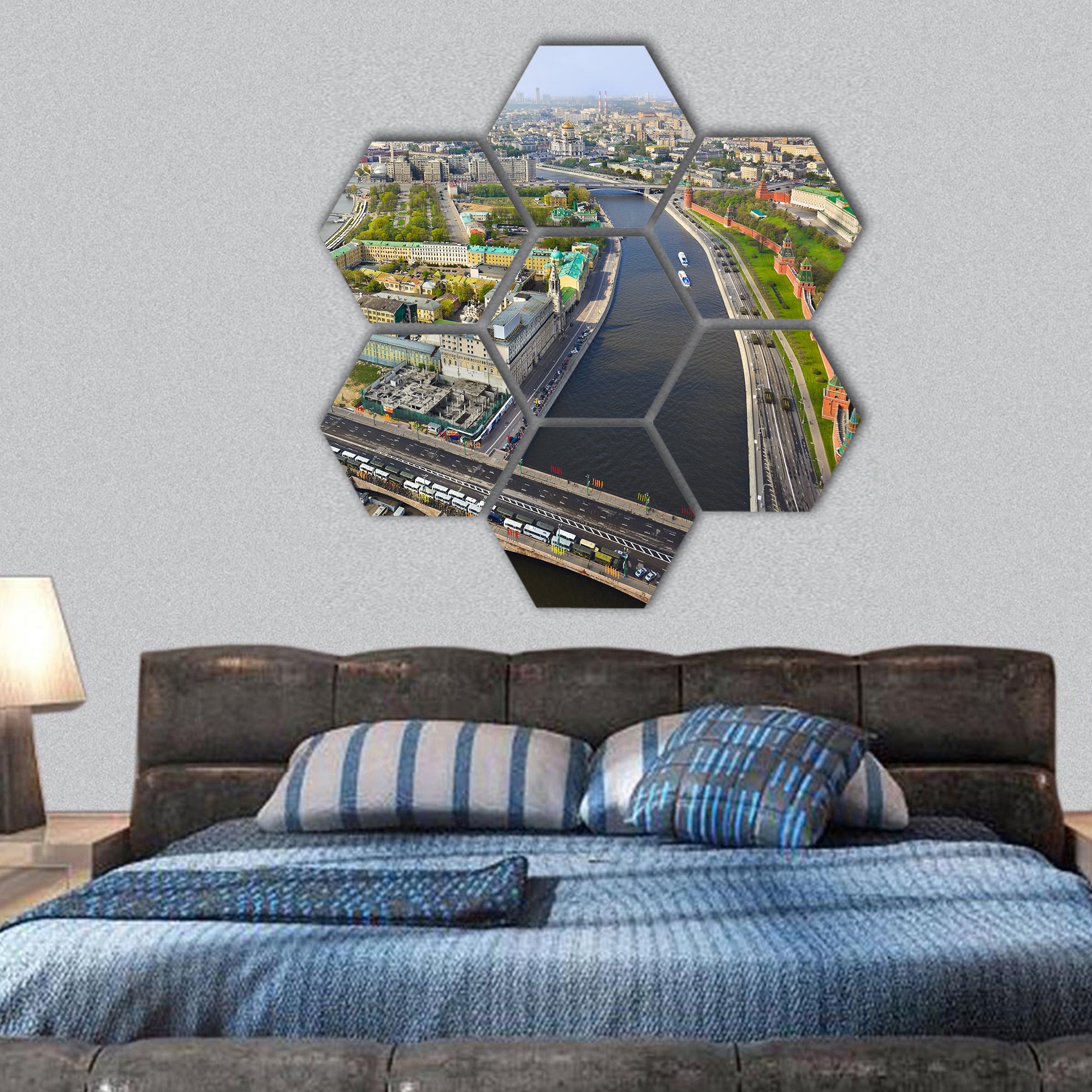 Moscow (Russia) center - aerial view hexagonal canvas wall art