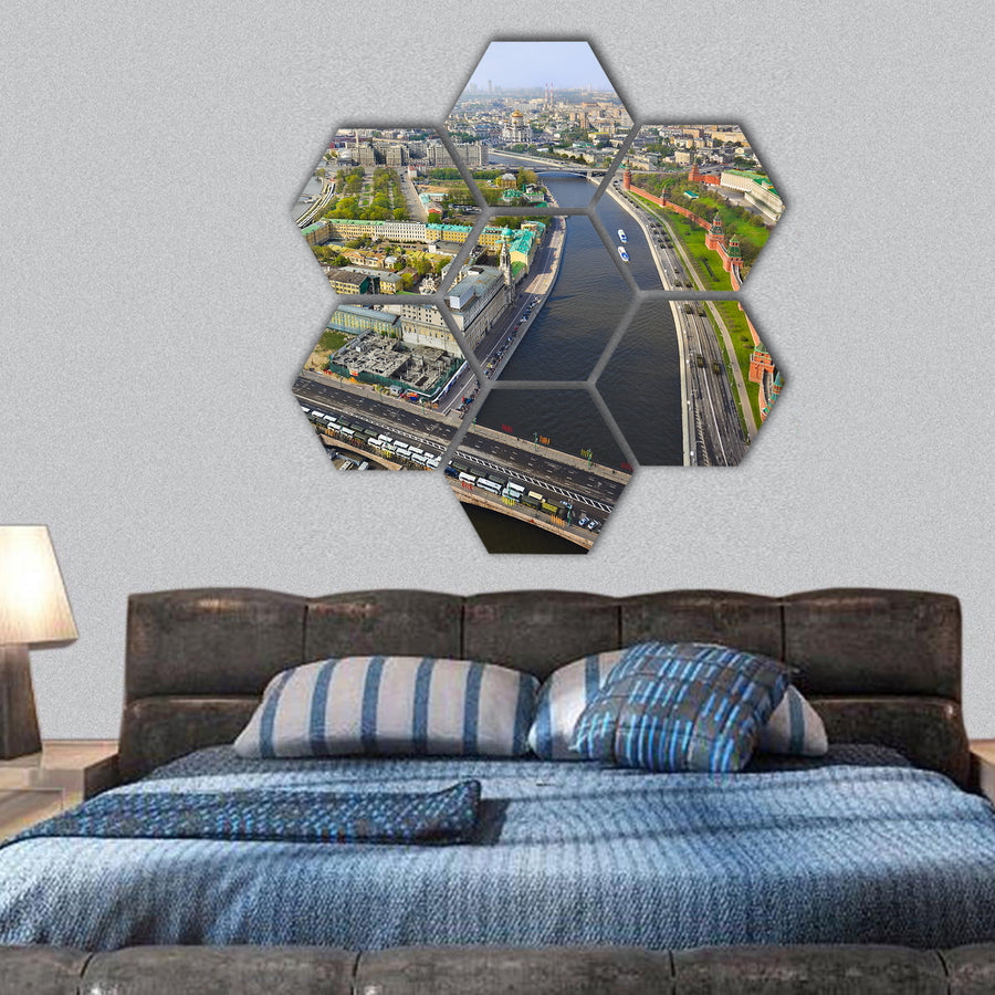 Moscow (Russia) center - aerial view hexagonal canvas wall art