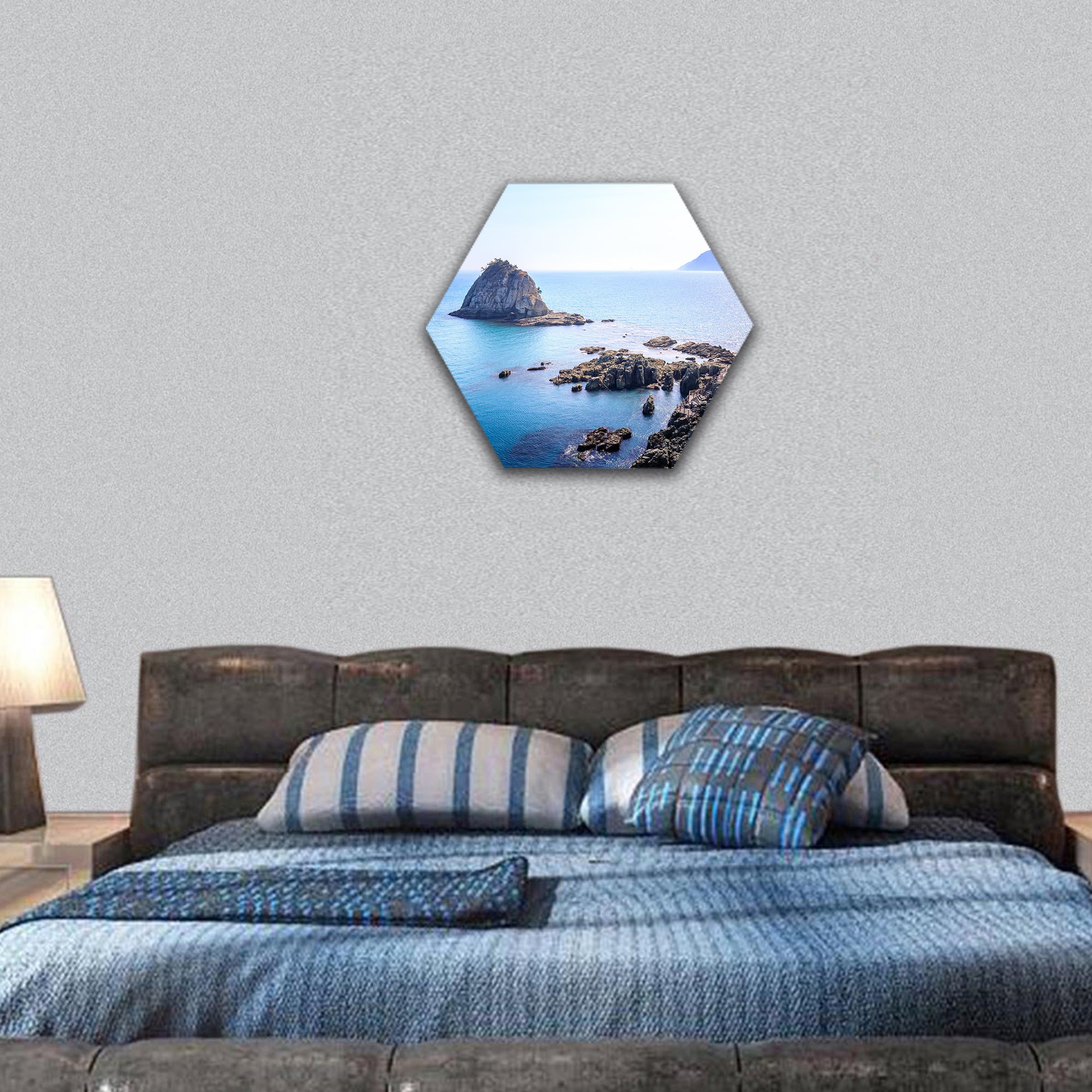 Scenery of Oryukdo islands in Busan, Korea hexagonal canvas wall art