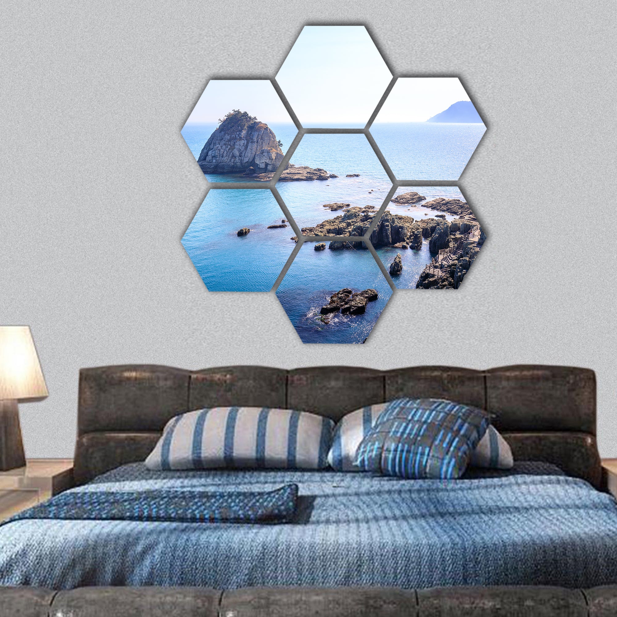 Scenery of Oryukdo islands in Busan, Korea hexagonal canvas wall art