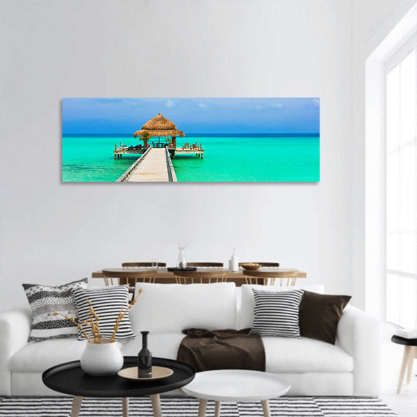 Water cafe on the beach and pathway Panoramic Canvas Wall Art
