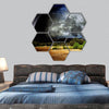 Dreamscape with full moon hexagonal canvas wall art