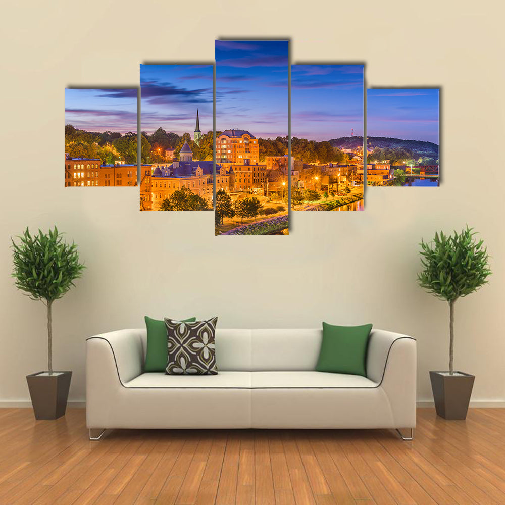 Augusta Maine USA skyline on the river Multi panel canvas wall art