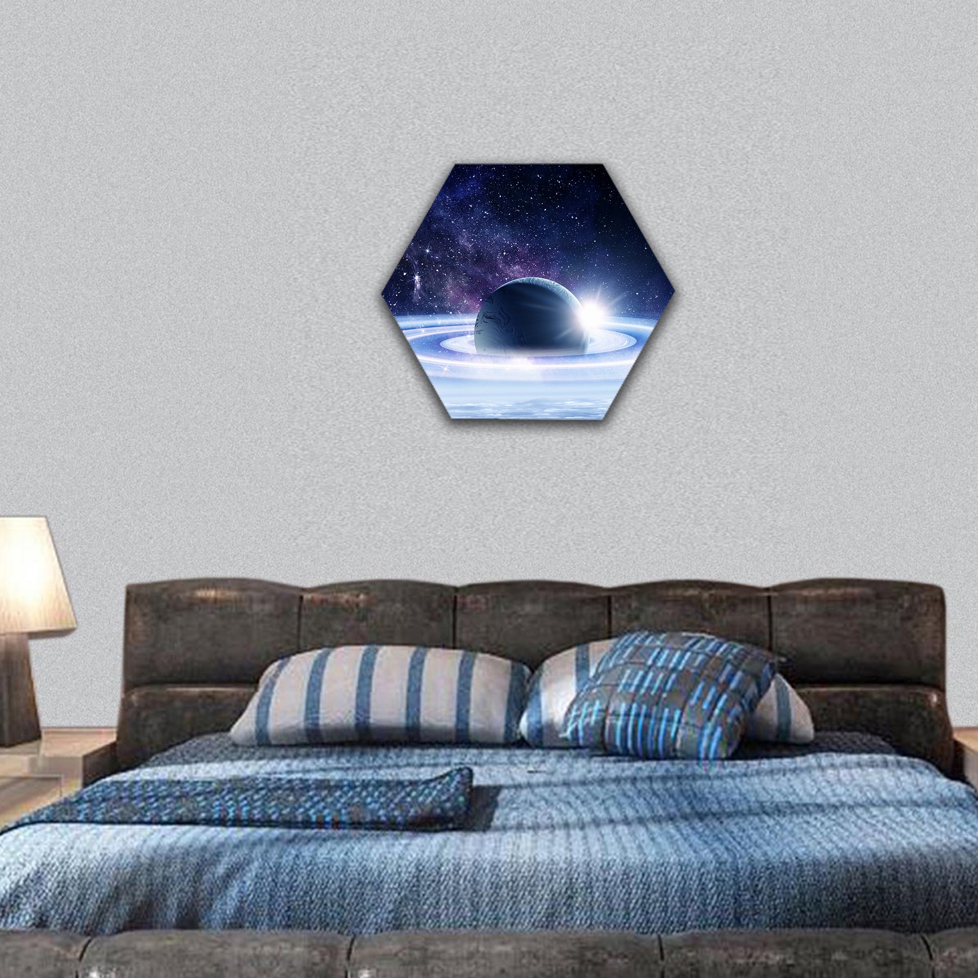 Space planets and nebula hexagonal canvas wall art