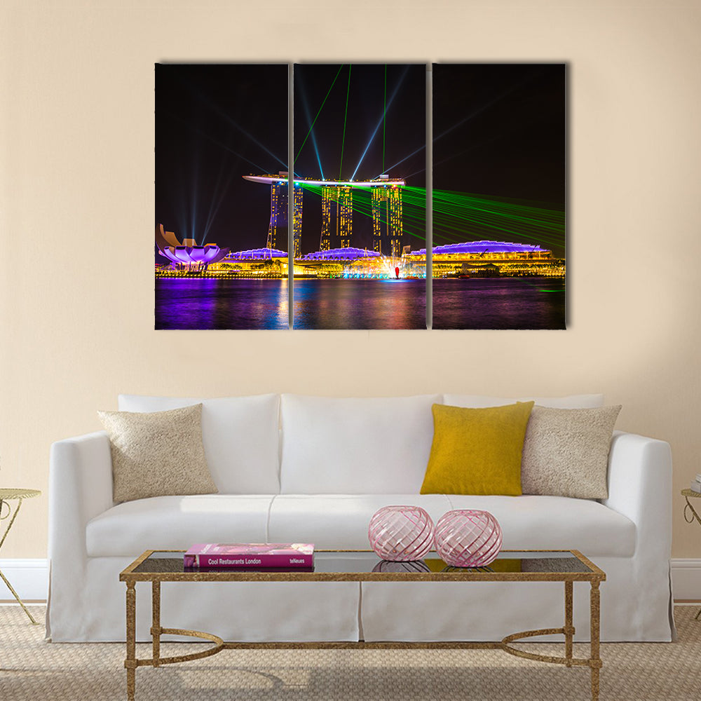 Singapore skyline at night in Singapore city Multi panel canvas wall art