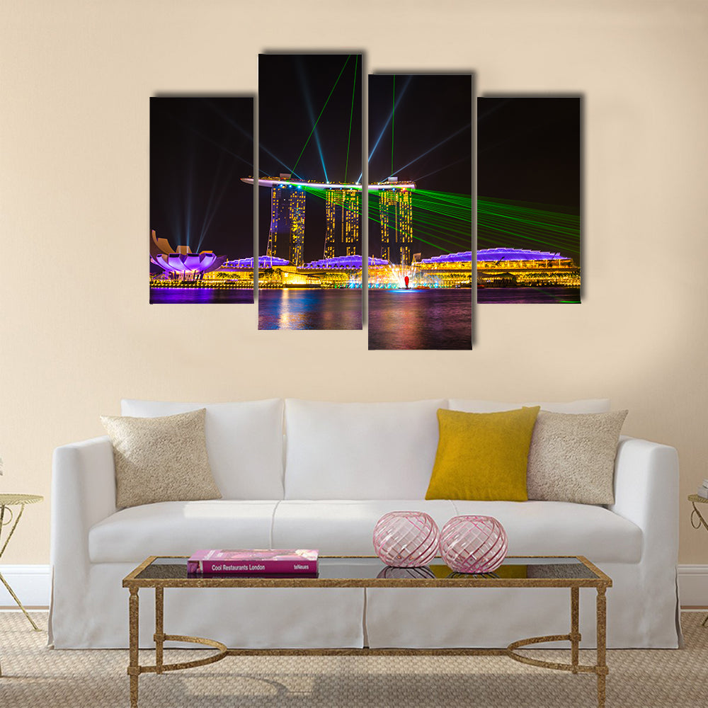 Singapore skyline at night in Singapore city Multi panel canvas wall art
