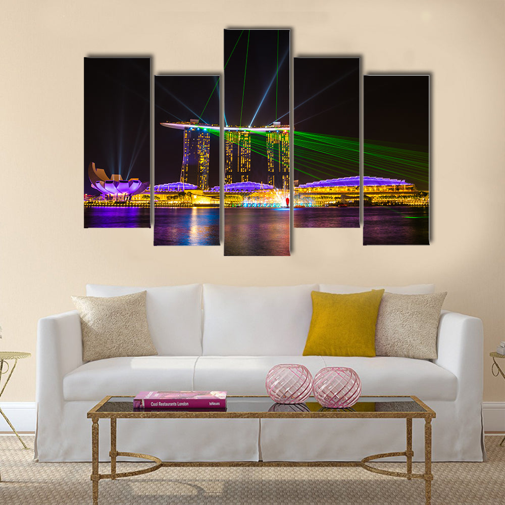 Singapore skyline at night in Singapore city Multi panel canvas wall art
