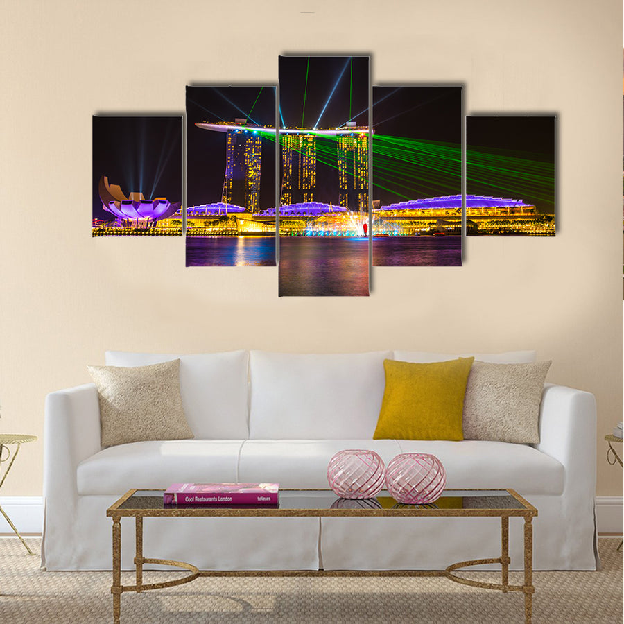 Singapore skyline at night in Singapore city Multi panel canvas wall art