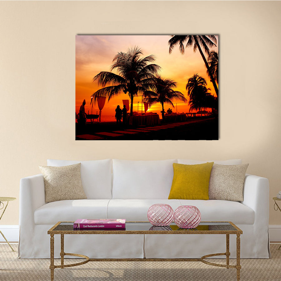 A Dinner On The Sunset At Beach Multi Panel Canvas Wall Art