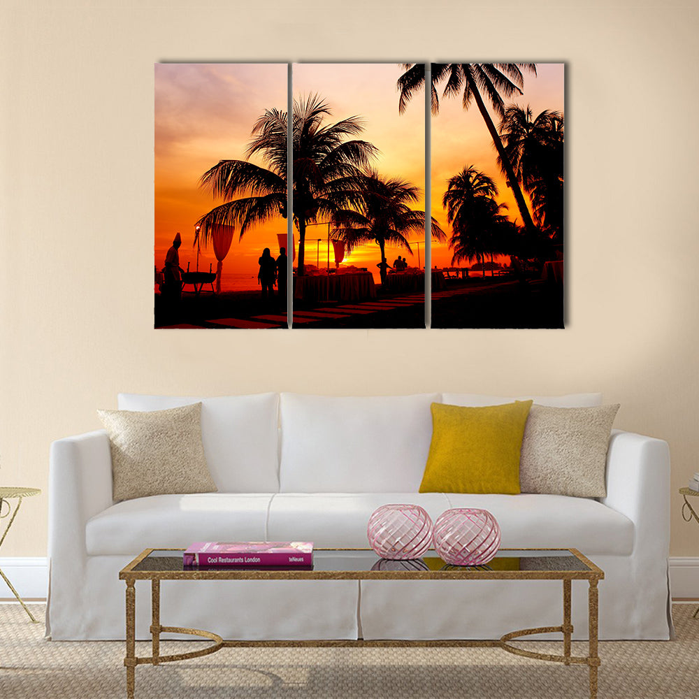 A Dinner On The Sunset At Beach Multi Panel Canvas Wall Art