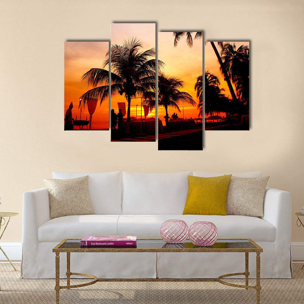 A Dinner On The Sunset At Beach Multi Panel Canvas Wall Art