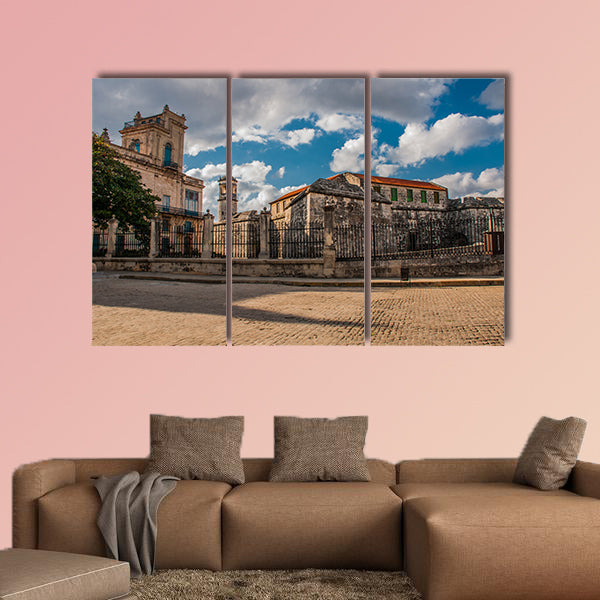 Castillo de la Real Fuerza on blue sky background with clouds multi panel canvas wall art