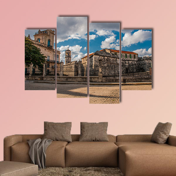 Castillo de la Real Fuerza on blue sky background with clouds multi panel canvas wall art