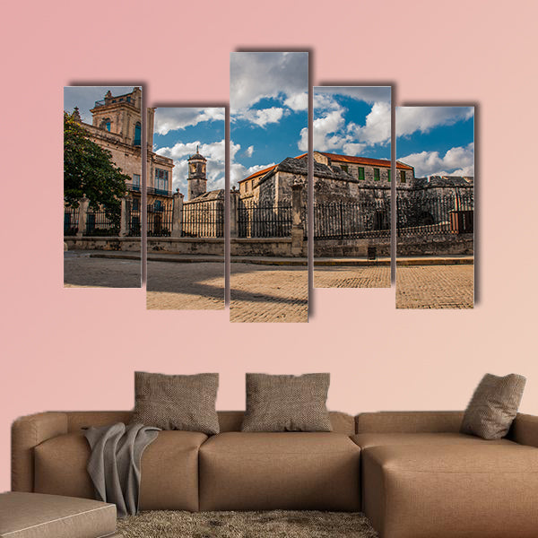 Castillo de la Real Fuerza on blue sky background with clouds multi panel canvas wall art