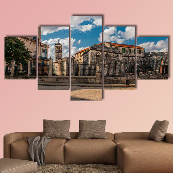 Castillo de la Real Fuerza on blue sky background with clouds multi panel canvas wall art