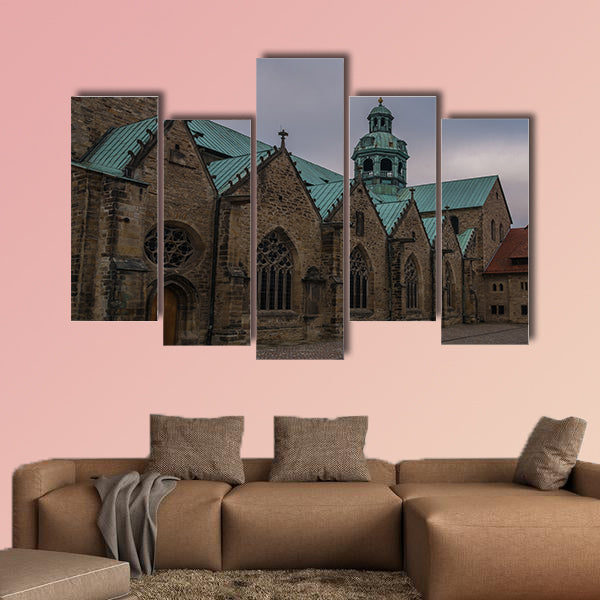 The Hildesheim Cathedral against sky, Germany multi panel canvas wall art