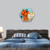 Tasty milk with fresh tangerine pieces hexagonal canvas wall art