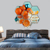 Tasty milk with fresh tangerine pieces hexagonal canvas wall art