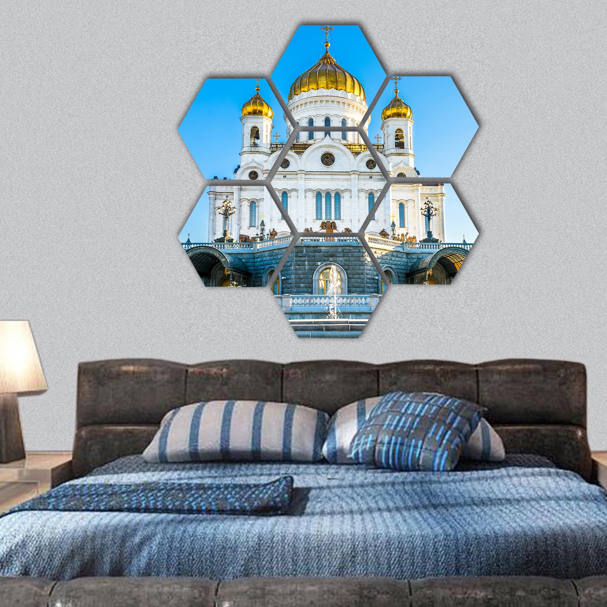 Cathedral of Christ the Savior in Moscow hexagonal canvas wall art